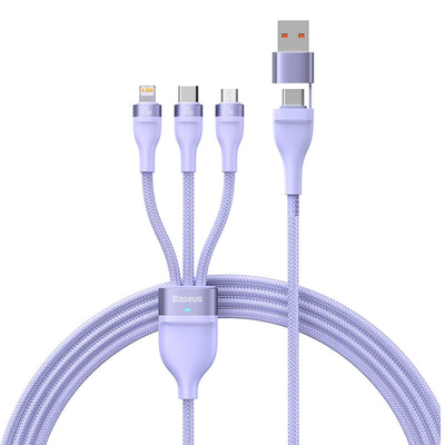 Product Καλώδιo USB 3in1 Baseus Flash Series 2, USB-C + micro USB + Lightning, 100W, 1.2m (purple) base image