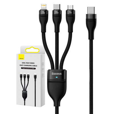 Product Καλώδιο 3in1 USB Baseus Flash Series 2, USB-C + micro USB + Lightning, 100W, 1.5m (black) base image