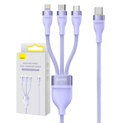 Product Καλώδιo USB 3in1 Baseus Flash Series 2, USB-C + micro USB + Lightning, 100W, 1.5m (purple) base image
