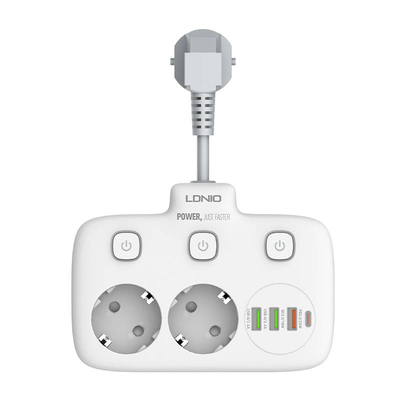 Product Πολύπριζο με 2 υποδοχές AC, 3x USB, USB-C, LDNIO SE2435, 2500W (λευκό) base image
