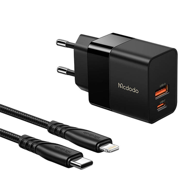 Product Φορτιστής Πρίζας Mcdodo CH-1952 USB + USB-C, 20W + USB-C to Lightning (black) base image