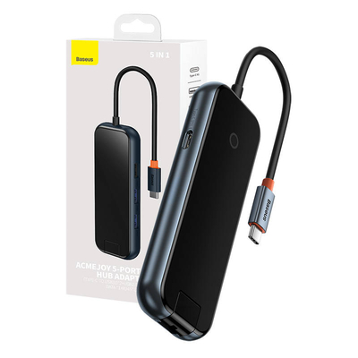 Product USB Hub 5in1 Baseus AcmeJoy series USB-C to 2xUSB 3.0 + USB 2.0 + USB-C PD + RJ45 (dark grey) base image
