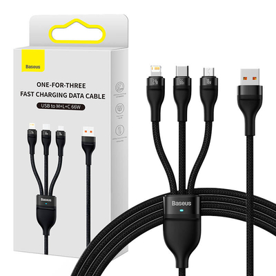 Product Καλώδιο USB 3in1 Baseus Flash II Series USB-C micro USB Lightning 66W 1.2m (Black) base image