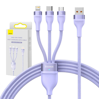 Product Καλώδιο USB 3in1 Baseus Flash II Series USB-C micro USB Lightning 66W 1.2m (Purple) base image