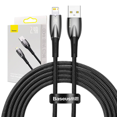Product Καλώδιo USB for Lightning Baseus Glimmer Series, 2.4A, 2m (Black) base image