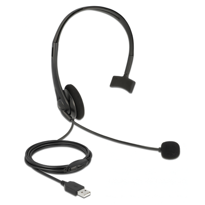 Product Headset Delock με μικρόφωνο 27177, mono, USB, volume control, μαύρα base image