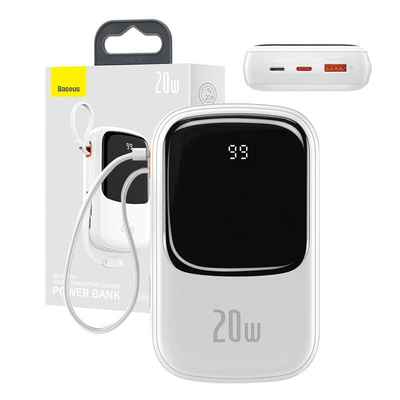 Product Powerbank Baseus Qpow PRO with Lightning cable, USB-C port and USB 20000mAh, 20W (White) base image