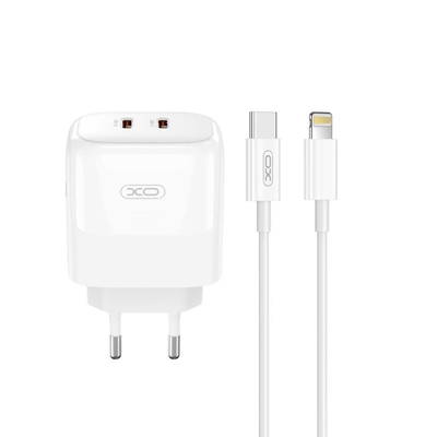 Product Φορτιστής Πρίζας Xo L140 Gan Nitride 35w Usb-C, 2 Θύρες, Με Καλώδιο Lightning, Λευκός base image