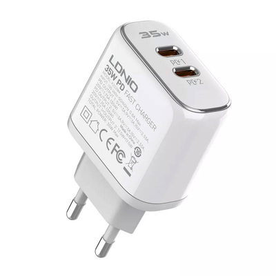 Product Φορτιστής Πρίζας MFi LDNIO A2528M, 2xUSB-C, USB-C to Lightning 35W base image