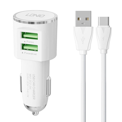 Product Φορτιστής Αυτοκινήτου LDNIO DL-C29 2x USB 3.4A + USB-C cable (white) base image