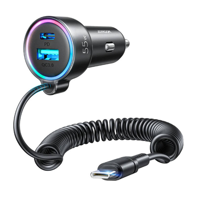 Product Φορτιστής Αυτοκινήτου Joyroom JR-CL07, 3-in-1, 1x USB + 1x PD, 55W + Type-C (black) base image