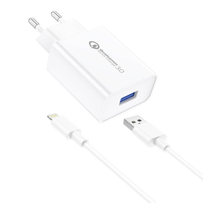 Product Φορτιστής Πρίζας Foneng EU13 + USB to Lightning Cable, 3A (White) base image