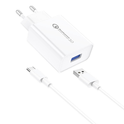 Product Φορτιστής Πρίζας Foneng EU13 + USB to USB-C Cable, 3A (White) base image
