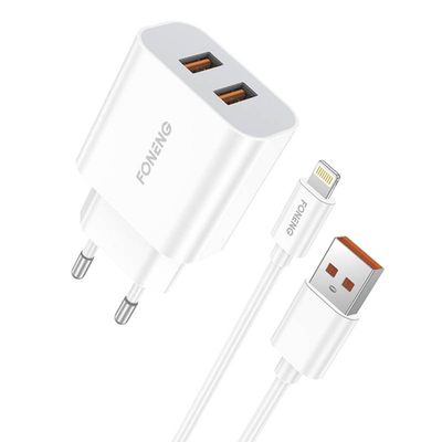 Product Φορτιστής Πρίζας Fast Foneng 2x USB EU45 + USB Lightning cable base image