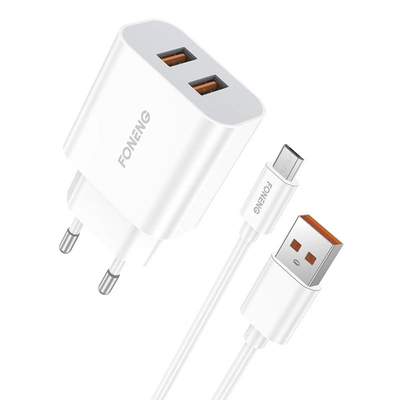 Product Φορτιστής Πρίζας Fast Foneng 2x USB EU45 + USB Micro cable base image