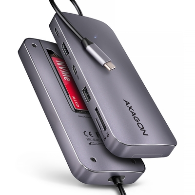 Product USB Hub Axagon 3.2 Gen 2 w. M.2 SATA/NVMe + HDMI + 1x USB-A + 1x USB-C + CR + PD 100W base image