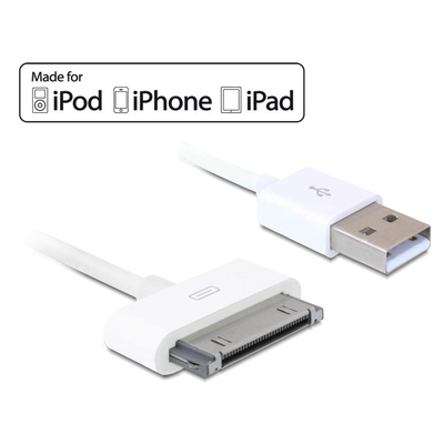 Product Καλώδιο 30pin to USB A iPhone Delock 1.80m white base image