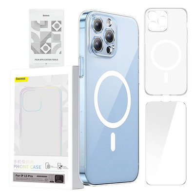 Product Θήκη Baseus Magnetic Crystal Clear για iPhone 13 Pro (transparent) with all-tempered-glass screen protector and cleaning kit base image