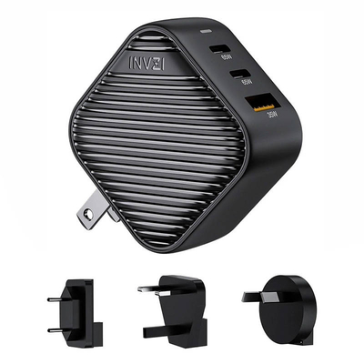 Product Φορτιστής Πρίζας INVZI GanHub 2x USB-C + USB , 65W, EU/UK/AU/US (black) base image