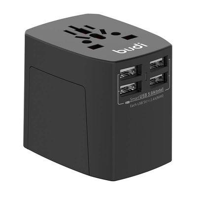 Product Φορτιστής Πρίζας Universal / AC Adapter Budi 4x USB, 5A, EU/UK/AUS/US/JP (black) base image