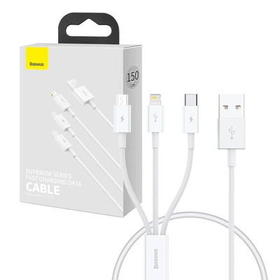 Product Καλώδιo USB Quick Charge to M+L+C Baseus Superior Data 3.5A 0,5m (White) base image