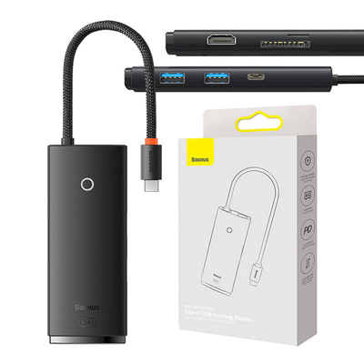 Product USB Hub Baseus OS Lite 6-Port (Type-C to HDMI+USB3.0*2+PD+SD/TF) (black base image