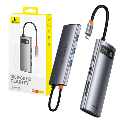Product USB Hub 7in1 Baseus Gleam USB-C to 1x HDMI4K 60Hz + 3x USB3.0 + 1x PD + 1x SD/TF (grey) base image