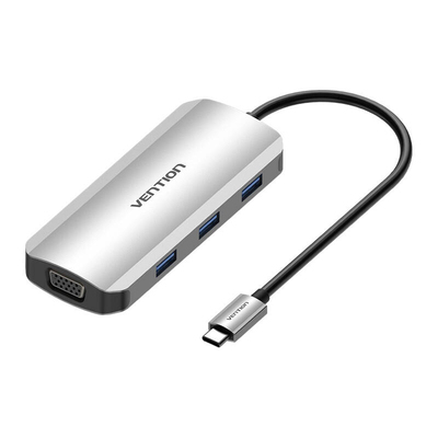 Product Docking Station Vention USB-C to HDMI, VGA, 3x USB 3.0, PD 0.15m TOIHB (Gray) base image