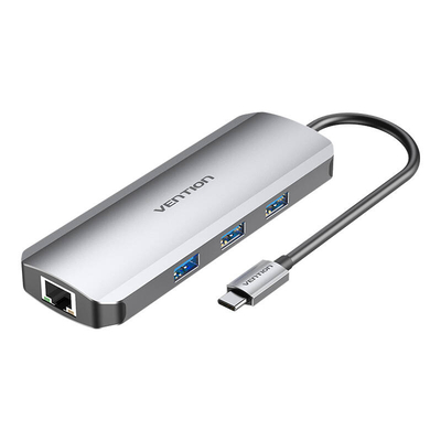 Product Docking Station Vention USB-C to HDMI, 3x USB3.0, RJ45, SD, TF, PD 0.15m TOKHB (Gray) base image