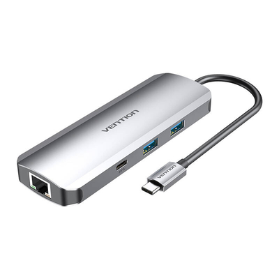 Product Docking Station Vention USB-C to HDMI, 2x USB3.0, RJ45, SD, TF, TRRS 3.5mm, PD 0.15m TOMHB (Gray) base image