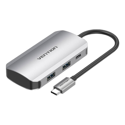 Product USB Hub Vention USB-C Stion to 4x USB3.0, PD 0.15m TNBHB (Gray) base image