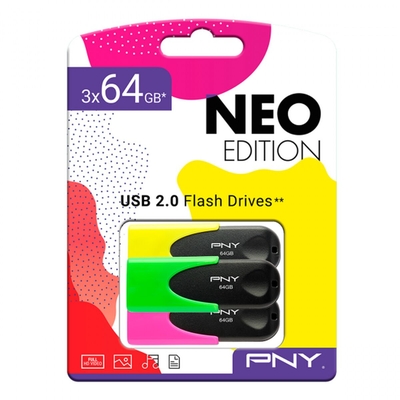 Product USB Flash 64GB PNY Triple Pack Neon (3 uds) base image
