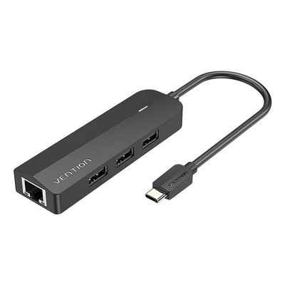 Product USB Hub-C to 3x USB 2.0, RJ45, Micro USB Vention TGOBB 0.15m, Black base image
