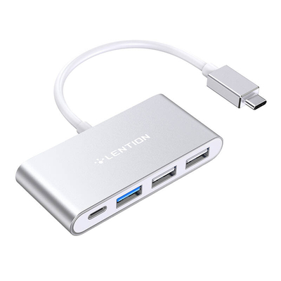 Product USB Hub Lention 4in1 USB-C to USB 3.0 + 2x USB 2.0 + USB-C (silver) base image