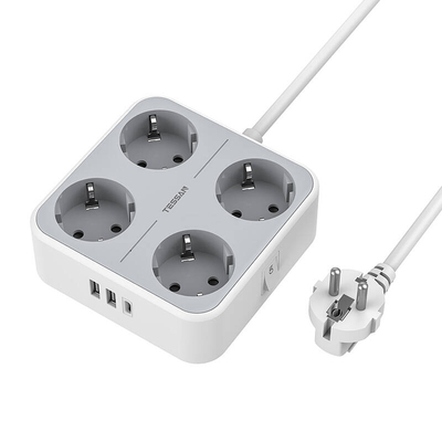Product Πολύπριζο με USB Tessan TS-302-C-GR (Λευκό/Γκρι) base image