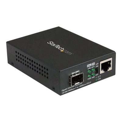 Product Media Converter StarTech Gigabit Ethernet LWL / with SFP - 1000 Mbit/s Multimode Gigabit - 10Mb LAN, 100Mb LAN, GigE base image