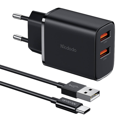 Product Φορτιστής Πρίζας Mcdodo CH-5072 USB-A*2, 12W + USB-A to USB-C (Black) base image