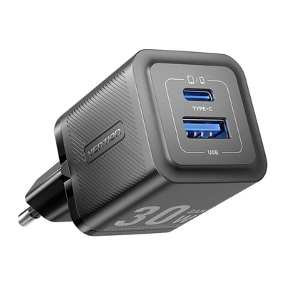 Product Φορτιστής Πρίζας Vention FEQB0-EU, USB-C, USB- A, 30W/30W, GaN (Black) base image