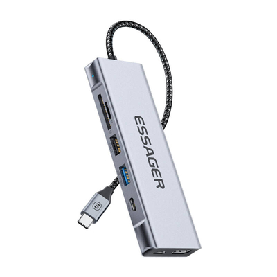 Product Docking Station Essager, EHB08-QK0G-Z, HDMI, 2xUSB-A, SD card, TF card (gray) base image