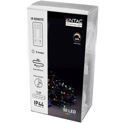 Product Χριστουγεννιάτικα Λαμπάκια Entac IP44 50 LED Πολύχρωμα 5m με τηλεχειριστήριο (2xAA Δεν περιλαμβ.) base image