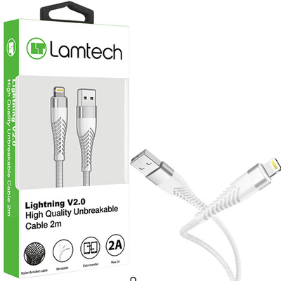 Product Καλώδιo USB Lamtech Lightning to HIGH QUALITY UNBREAKABLE SILVER 2M base image