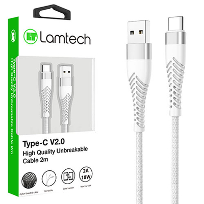 Product Καλώδιo USB Lamtech Type-C V2,0 HIGH QUALITY UNBREAKABLE SILVER 2M base image