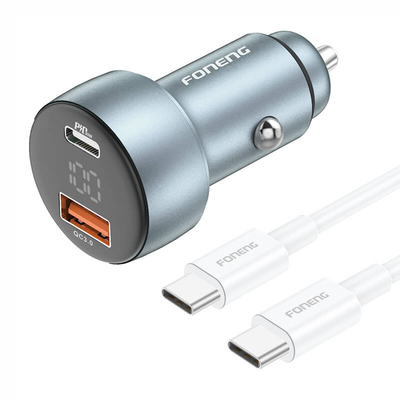 Product Φορτιστής Αυτοκινήτου Foneng C18 1xUSB-A, 1xUSB-C 2.4A 48W (grey) + USB-C base image