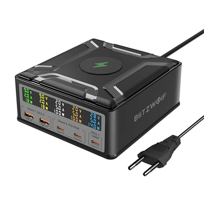 Product Ασύρματος Φορτιστής Blitzwolf BW-S28 260W, 2xUSB-A, 3xUSB-C, 15W (Black) base image