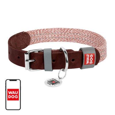Product Κολάρο Σκύλου WauDog natural leather and recycled with QR size S, width 15 mm, brown base image