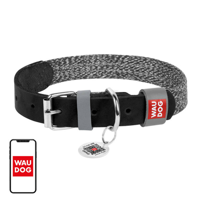 Product Κολάρο Σκύλου WauDog natural leather and recycled with QR size S, width 15 mm, Black base image