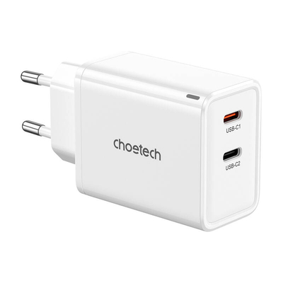 Product Φορτιστής Πρίζας Choetech PD6013, GaN, 2x USB-C, PD65W (Λευκό) base image