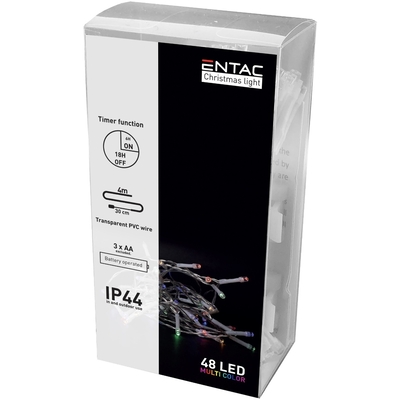 Product Χριστουγεννιάτικα Λαμπάκια Entac IP44 48 LED με Χρονοδιακόπτη Πολύχρωμα 4m (3xAA Δεν περιλαμβ.) base image