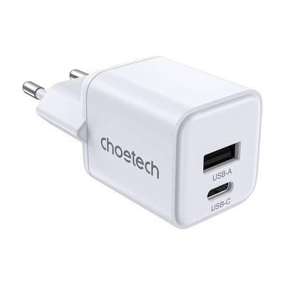 Product Φορτιστής Πρίζας Choetech PD30W Διπλές θύρες 1C1A (Λευκό) base image