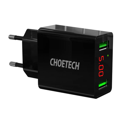 Product Φορτιστής Πρίζας Choetech C0028 2x USB-A με οθόνη (Μαύρο) base image